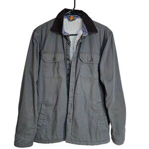 Tailor Vintage Mens Gray Sherpa-Lined Canvas Jacket With Corduroy Collar & Butto